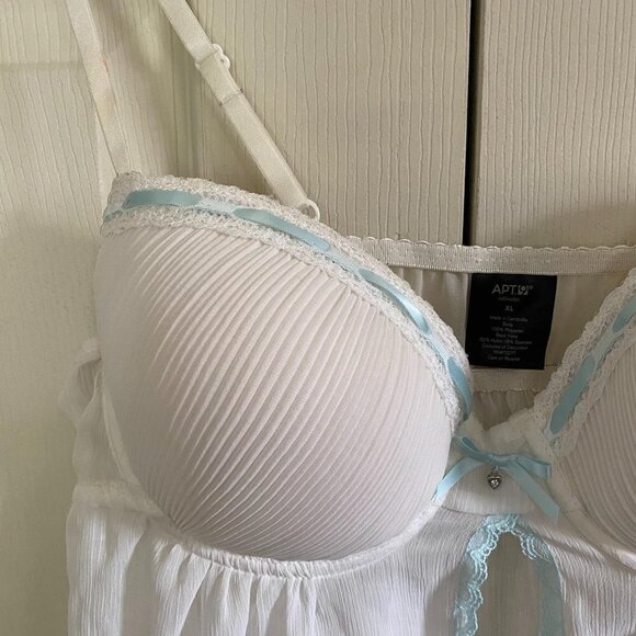 Apt 9 Womens White Blue Lace Ribbon Trim Underwire Bra Split Front Teddy Size XL - Picture 6 of 10